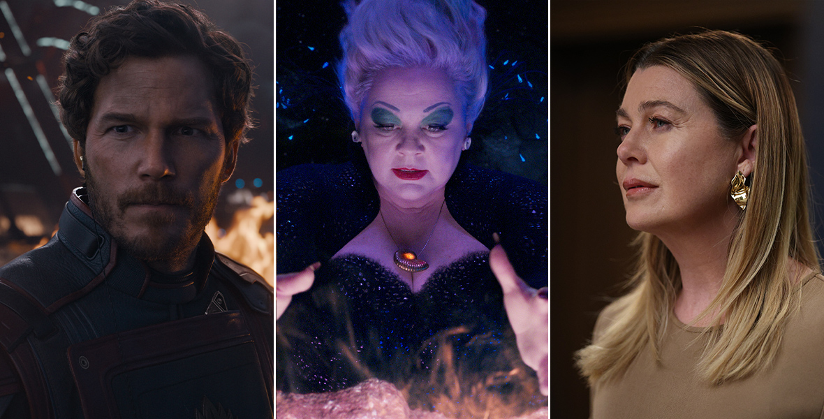 Chris Pratt as Peter Quill/Star-Lord in Guardians of the Galaxy Vol. 3, Melissa McCarthy as Ursula in The Little Mermaid, and Disney Legend Ellen Pompeo as Dr. Meredith Grey in Grey