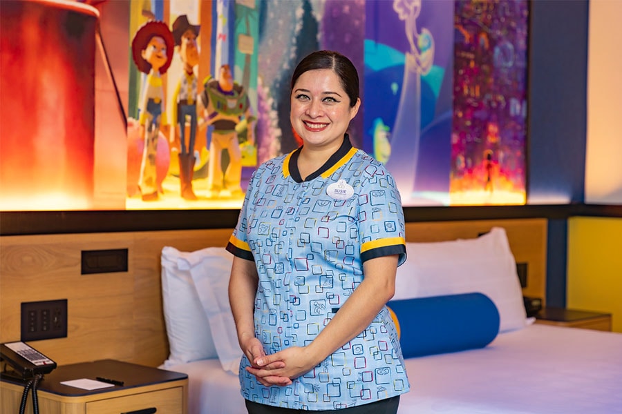 Susanna, a room attendant at the new Pixar Place Hotel at Disneyland Resort