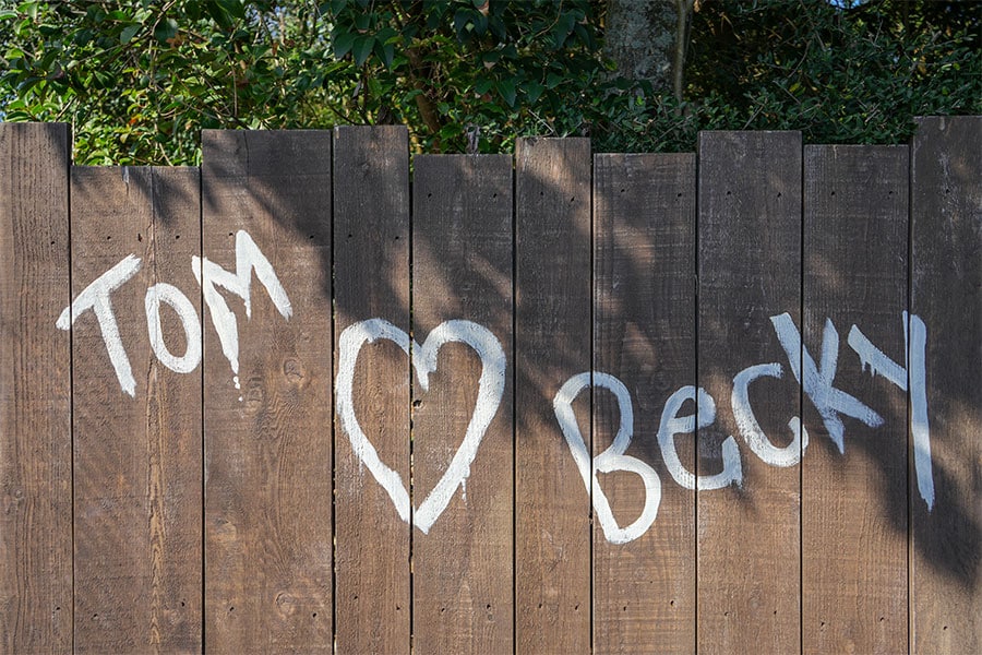 “Tom and Becky” heart on Tom Sawyer Island at Magic Kingdom