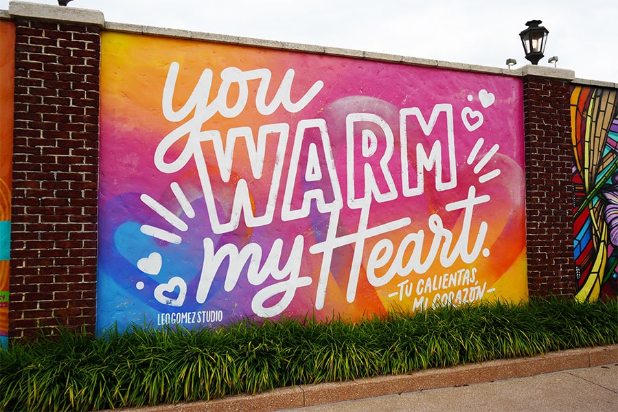 “You Warm My Heart” mural by artist Leo Gomez at Disney Springs