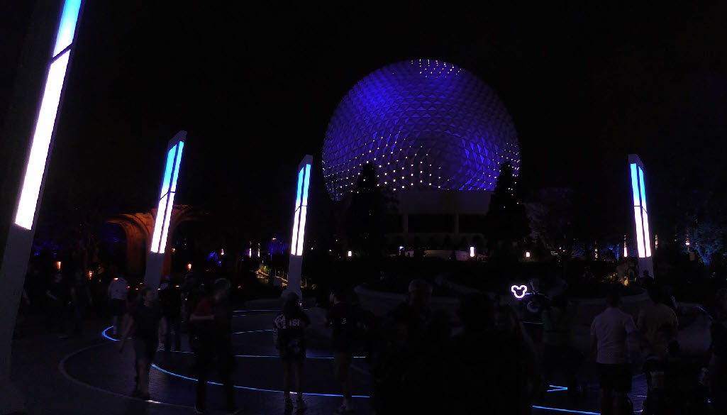 Epcot's iconic Spaceship Earth transforms with stunning lighting, now extending to World Celebration Garden, enchanting visitors at festivals