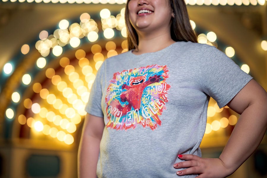 a woman wearing Pixar Fest merchandise, Turning Red tshirt