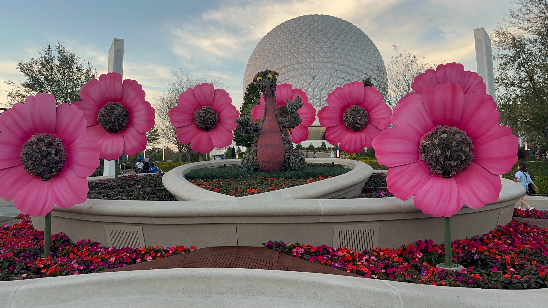 2024 Epcot Flower and Garden Festival Topiaries a Figment in World Celebration Garden