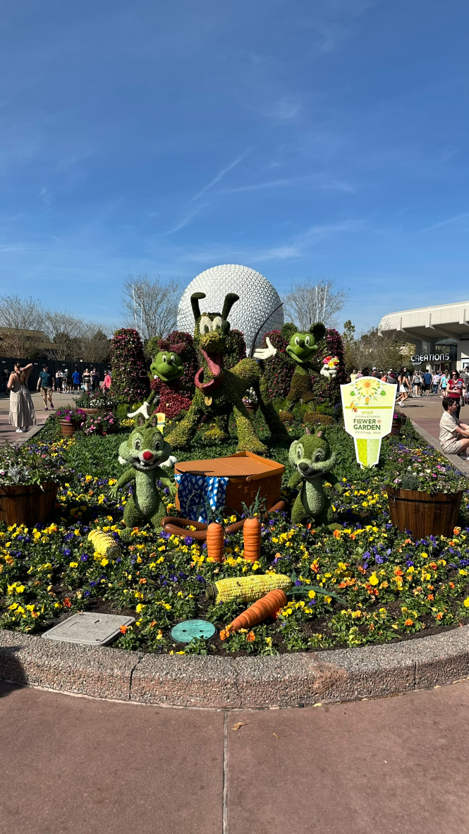 2024 Epcot Flower and Garden Festival Topiaries - Mickey Mouse, Minnie Mouse Pluto Chip and Dale