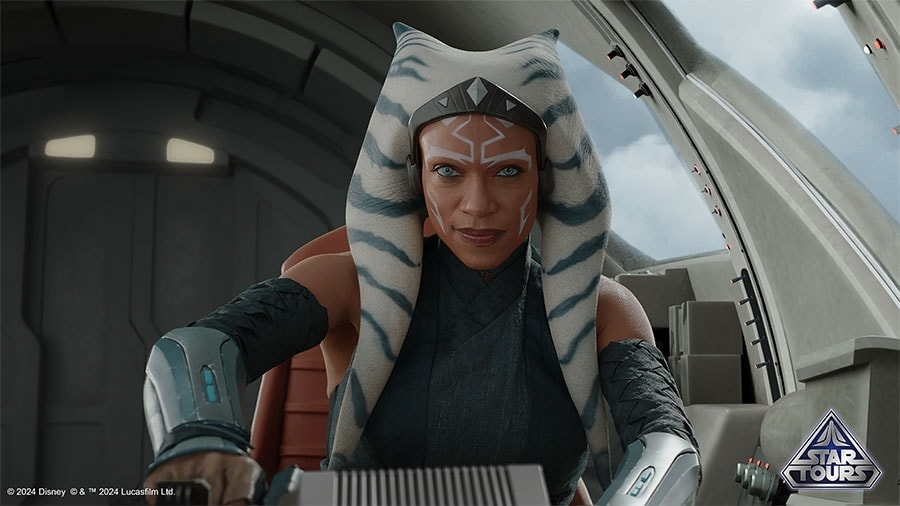 Image of Ahsoka in new Star Tours - the Adventures Continue scene coming to Disney World, Disneyland and Disneyland Paris