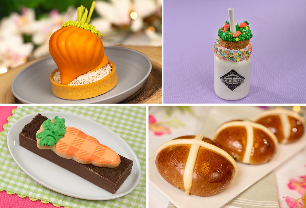 Carrot Tart, Carrot Cake Milk Shake, Carrot Fudge, and Hot Cross Buns at Disney Parks