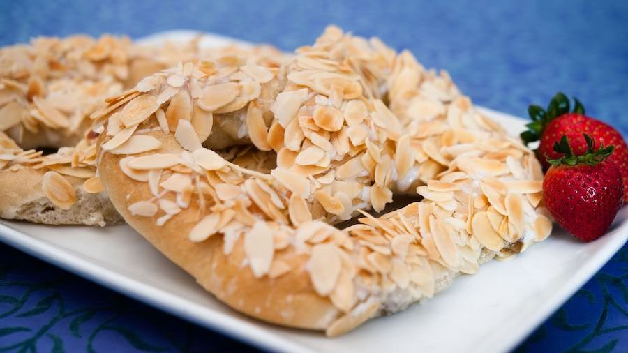 Norwegian Kringla Pretzel-shaped Pastry with Assorted Toppings (Almonds or Chocolate) at Kringla Bakeri Og Kafe in the Norway Pavilion at EPCOT 