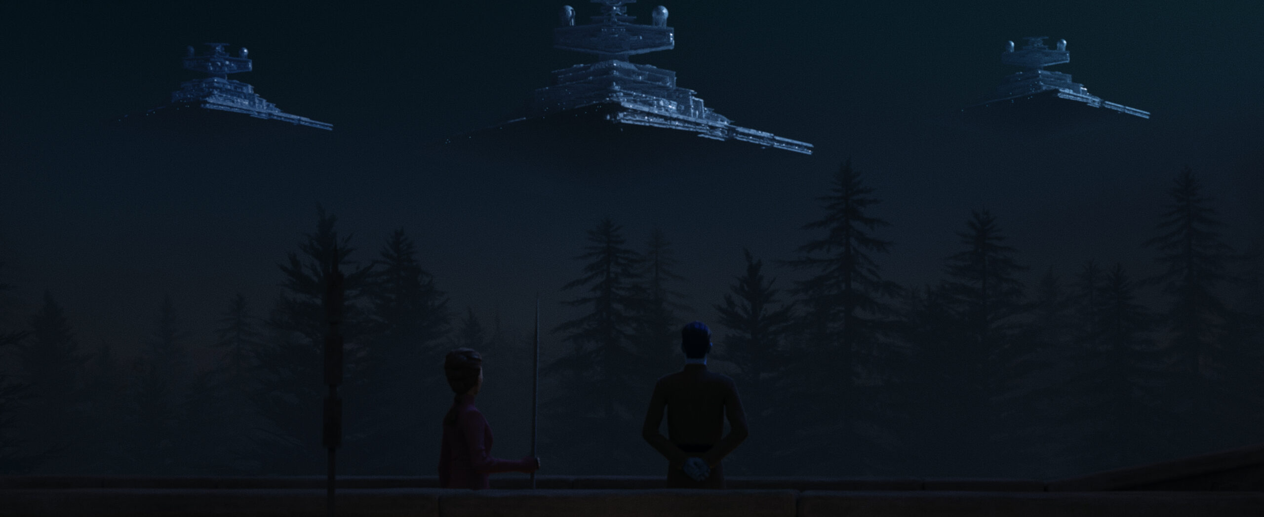 (L-R): Morgan Elsbeth and Thrawn in a scene from "STAR WARS: TALES OF THE EMPIRE", exclusively on Disney+. © 2024 Lucasfilm Ltd. & ™. All Rights Reserved.