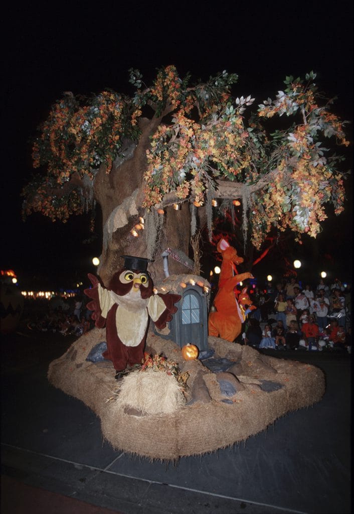 Owl, Kangaroo and Roo in the parade for Mickey’s Not-So-Scary Halloween Party in 1997