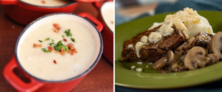 Cheddar Cheese and Bacon Soup; Filet Mignon