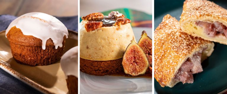 Freshly-baked Carrot Cake; Boursin Fig & Balsamic Cheesecake; Pear and Almond Frangipane Pâte Brisée 