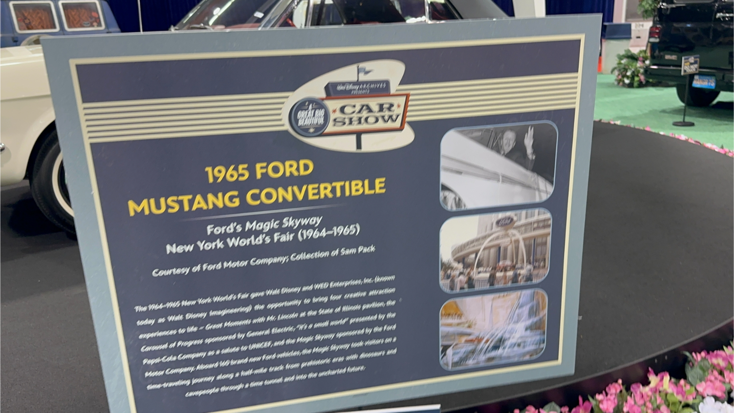 Walt Disney Archives Great Big Beautiful Car Show D23 2024 - 1965 Ford Mustang Convertible from 1964-65 World Fair Attraction Ford's Magic Skyway