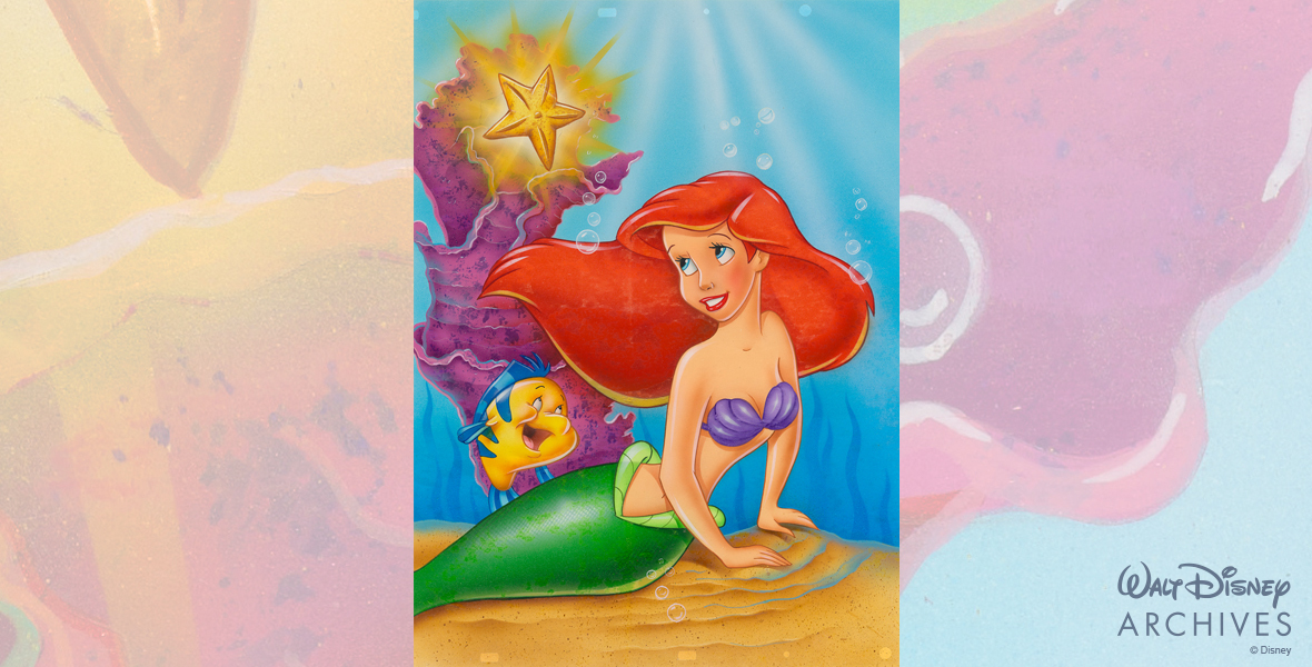 Ariel and Flounder underwater admiring a dancing couple wind-up toy.