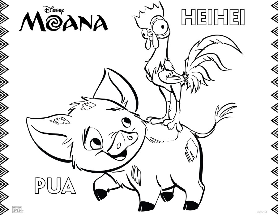 Disney's Moana Coloring Pages - Pua and HeiHei