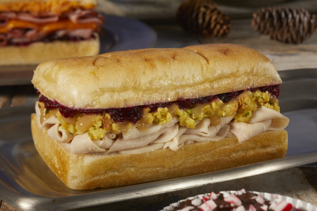 the Holiday Turkey with turkey, cornbread stuffing, gravy, cranberry sauce & mayonnaise 