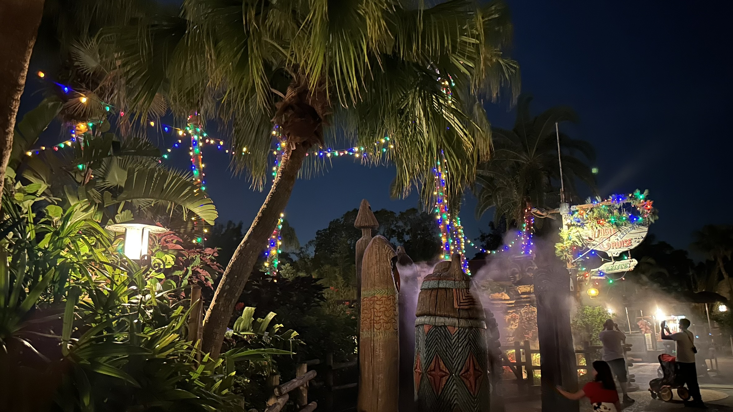 The Jungle Navigation Company headquarters dressed for the holidays with garlands and ornaments