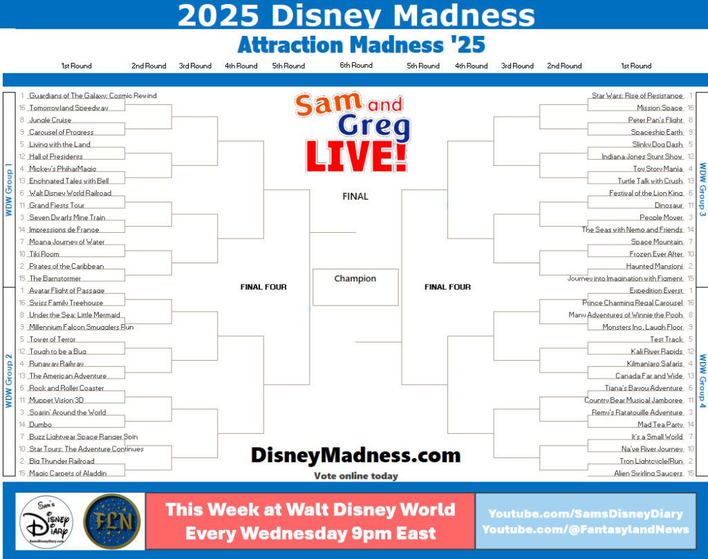 Disney Madness 2025 | Attraction Madness | Vote Today DisneyMadness.com